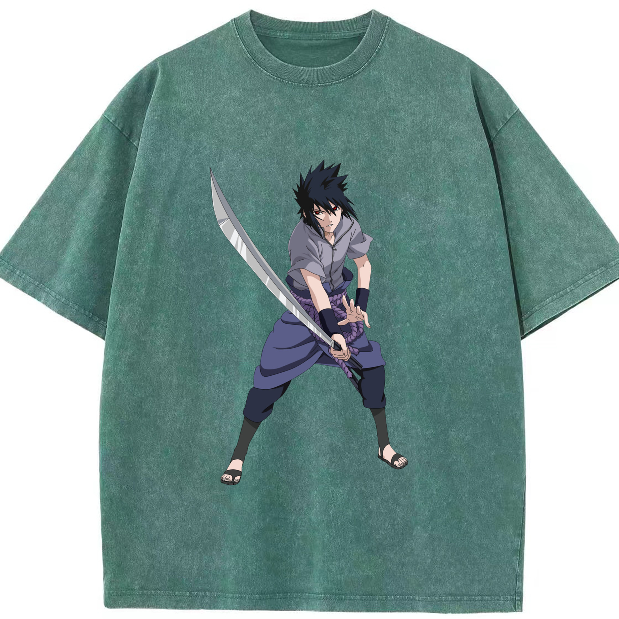（画像用） NARUTO -ナルト- うちは サスケ Uchiha Sasuke 綿100% ヴィンテージ風 半袖Tシャツ（フロントプリント）